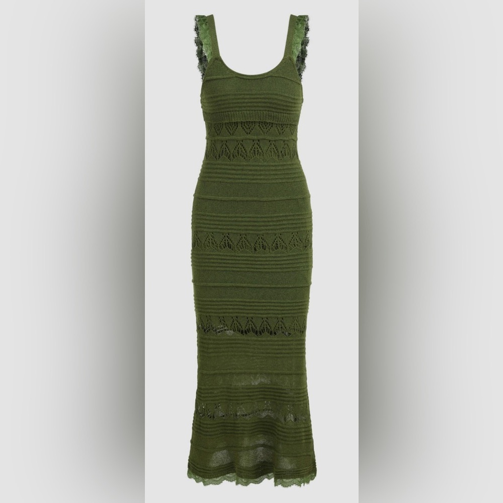 Cider Knit Lace Trim U-Neckline Midi in Matcha Green - Picture 2 of 11